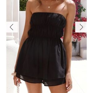 Strapless Black Smocked Waist top & shorts set